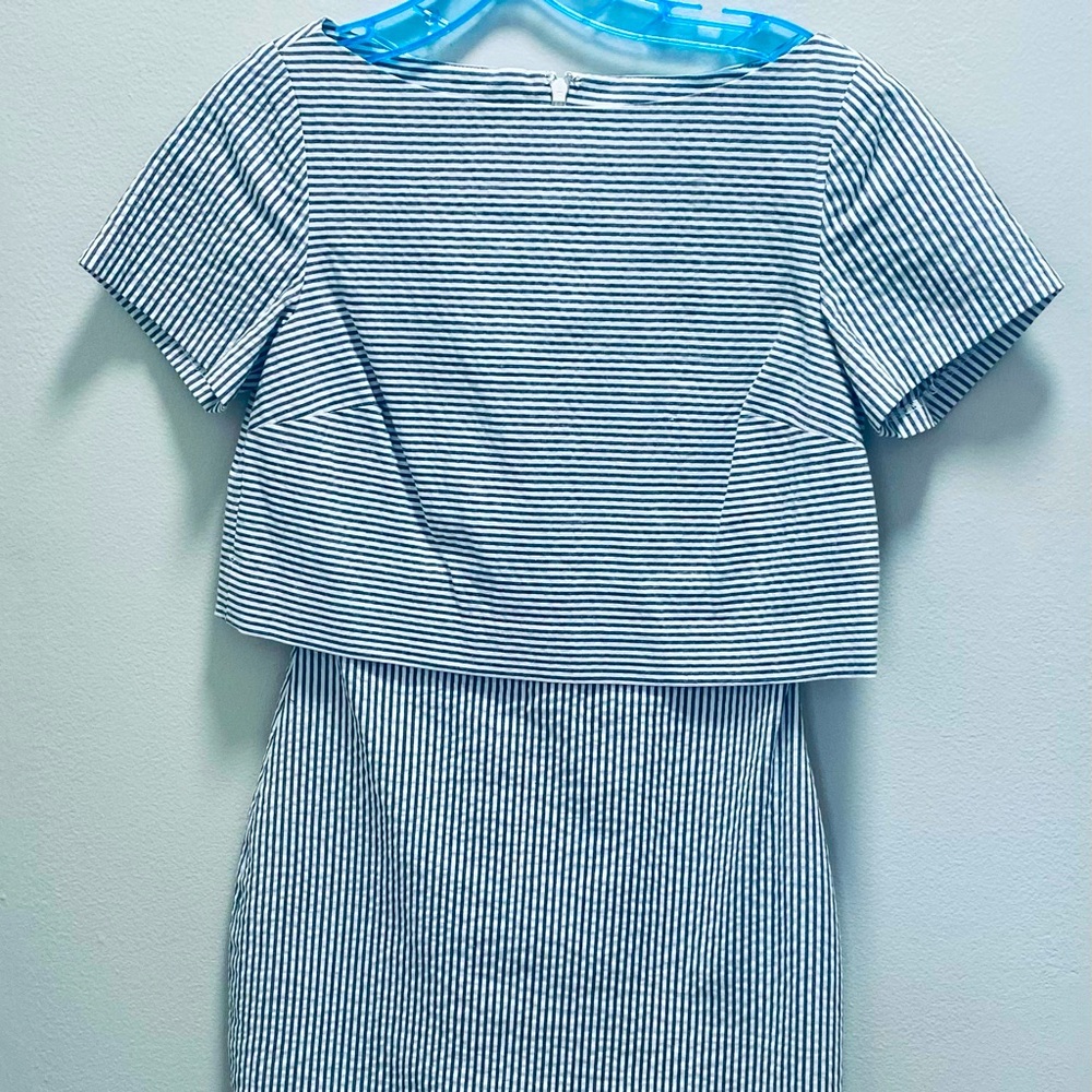 Banana Republic Blue And White Seersucker Striped Dress, 0